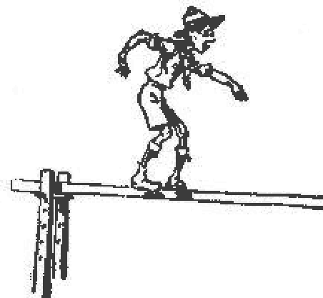 Un muchacho camina en equilibrio sobre una barra de madera