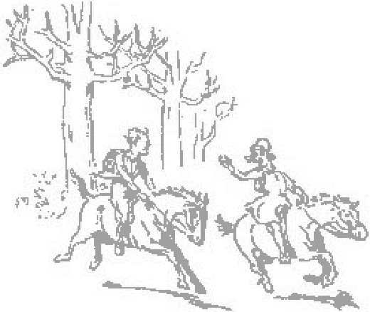 Dos niños a caballo cabalgan entre los árboles