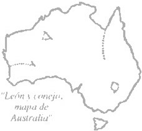 Mapa de Australia con forma de cabeza de león y de cabeza de conejo