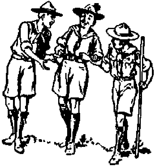 Tres scouts conversan de pie