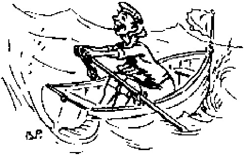 Un marinero rema en un bote entre las olas