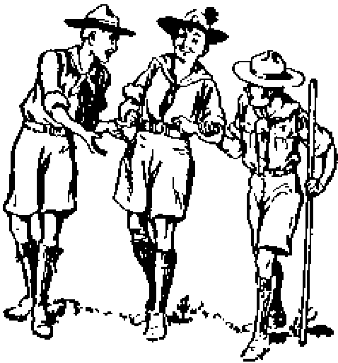 Dos scouts y una guía conversan cogidos del brazo