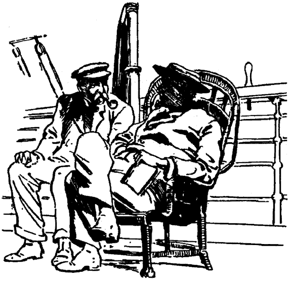Dos hombres conversan sentados en la cubierta de un barco