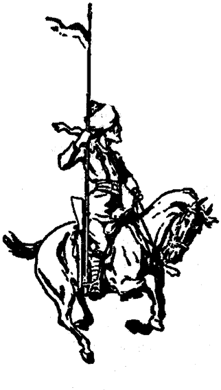 Un lancero indio con turbante, a caballo