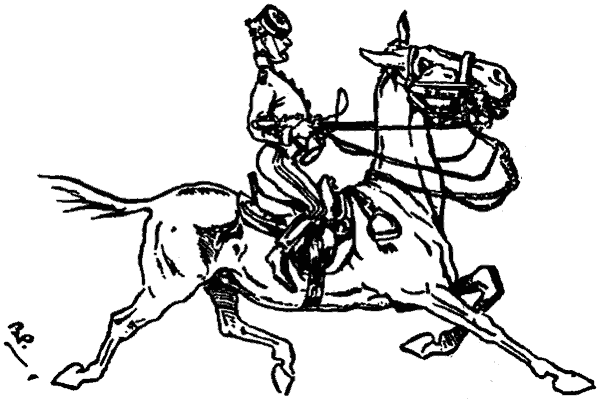 Un jinete muy erguido monta un caballo al galope