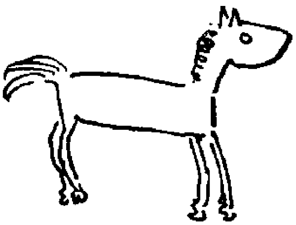 Dibujo torpe de un caballo con el cuerpo larguísimo