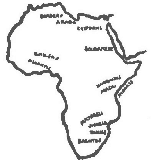 Mapa de África con los nombres de varias tribus