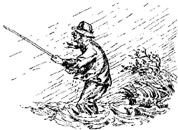 Un pescador aguanta la lluvia y el viento con la caña en la mano