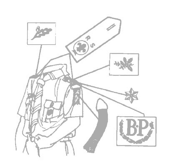 Camisa de uniforme Rover con las hombreras y las insignias de adelanto señaladas alrededor