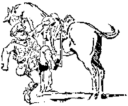 Un hombre corpulento monta un caballo