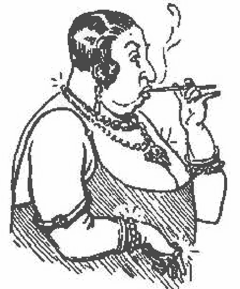 Una señora corpulenta fumando con boquilla